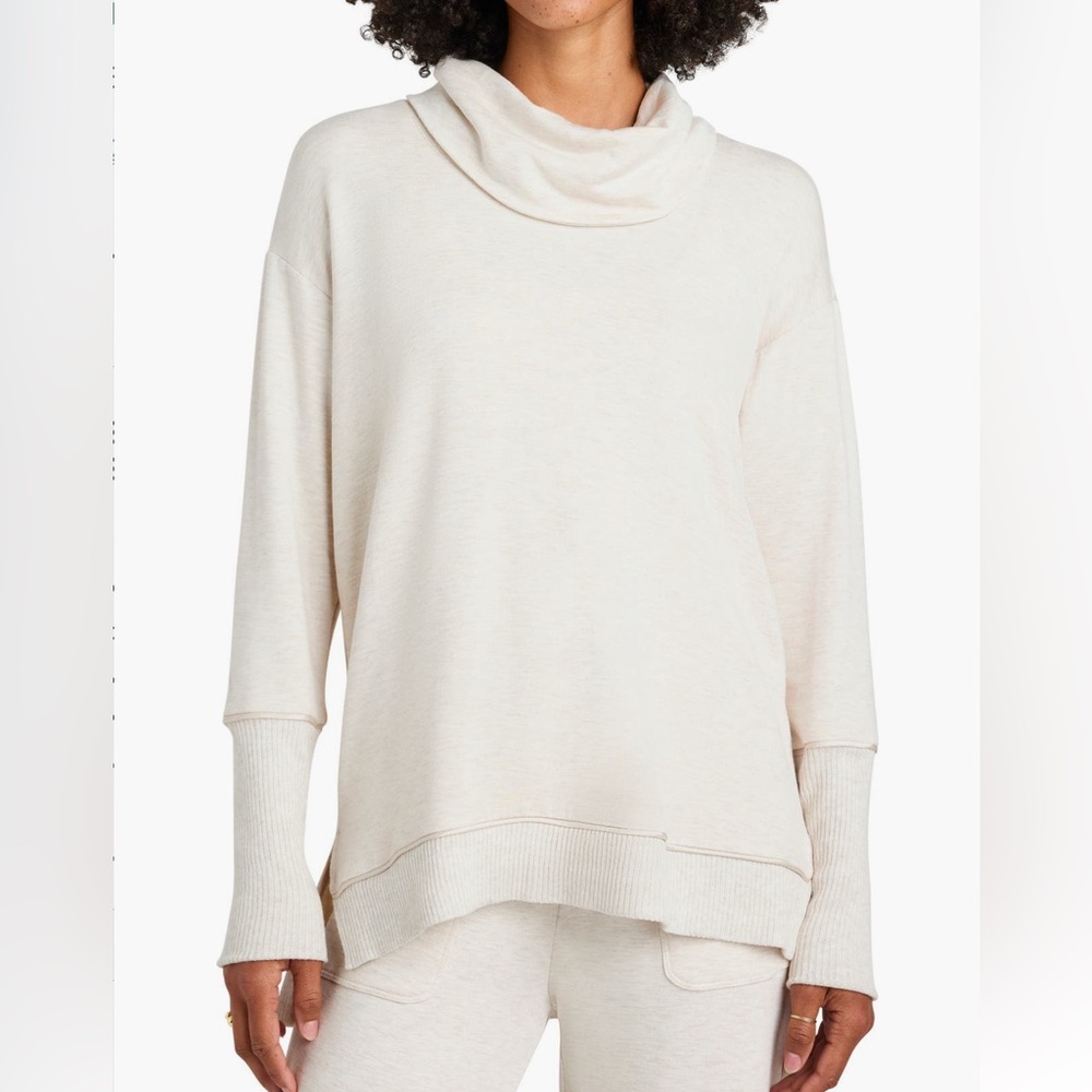 Splendid Women Supersoft Satin Cowl Neck Sweater Pale Oak Size XS cream